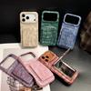 Retro Fashion Leather Imitation Crocodile Skin Texture Cover Case For iPhone 17 16 15 14 13 Pro Max with Flip-up Mirror Holder