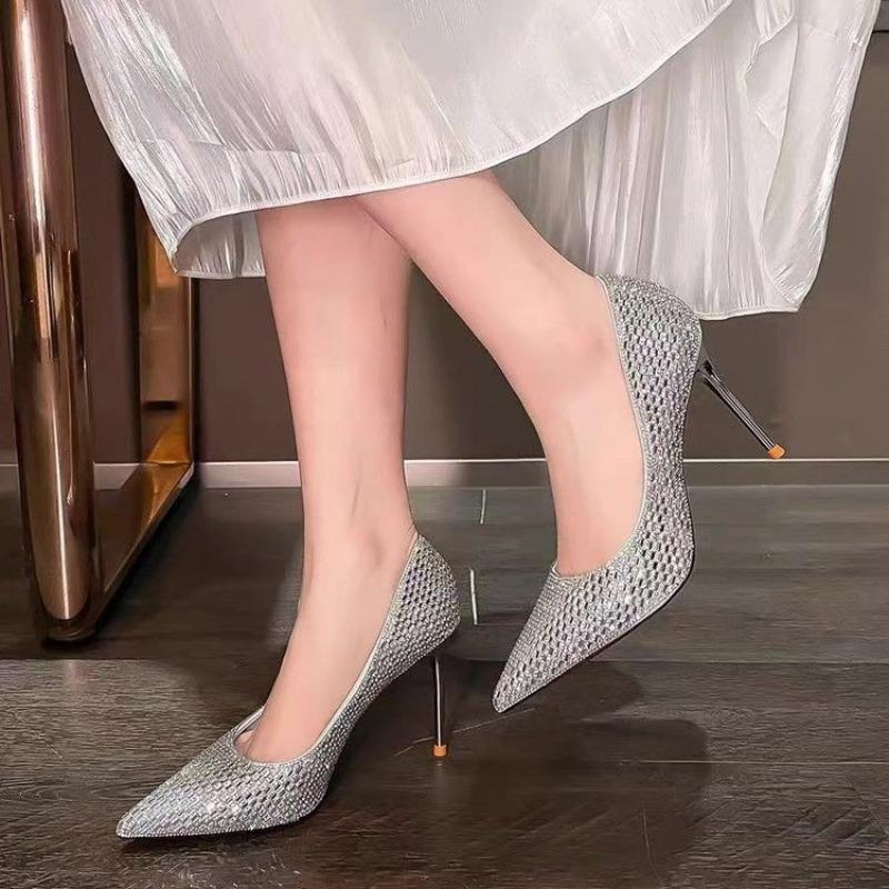 New Women Shiny Rhinestones High Heels Shoes Ladies Pumps Stiletto Sweet Women Heels Wedding Shoes Dress Shoes 42