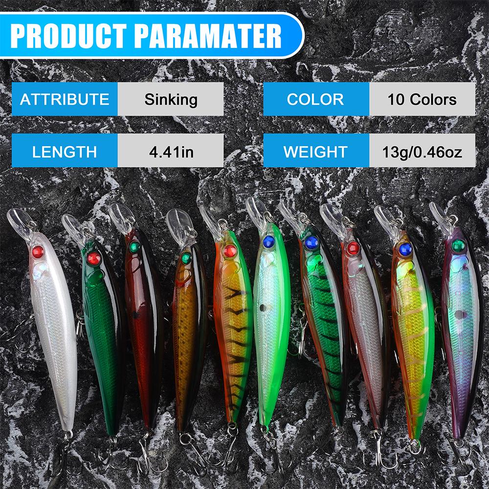 10Pcs Fishing Lures Hard Bait Minnow Swimbait Crankbait Jerkbait Popper Topwater Lures with Treble Hooks for Bass Trout Walleye