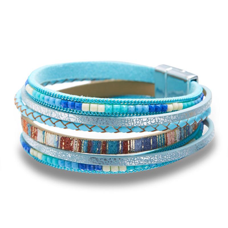 Bohemian Woven Leather Wristband With Alloy Accents For Casual Accessory