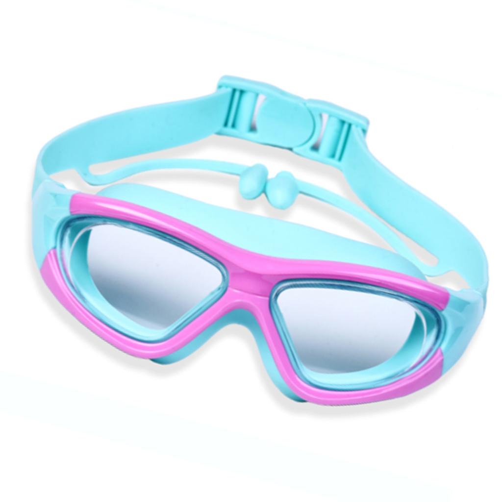 Children Swimming Goggles Clear View Eye Wear Swim Glasses with Ear Plug for Boys Girls Rose Red