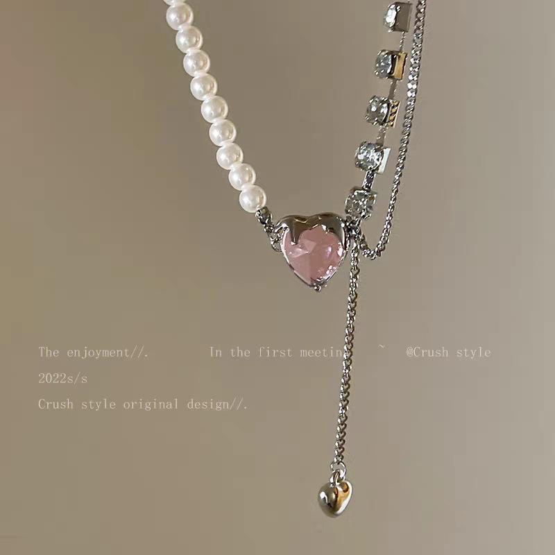 Pink zircon love splicing isn't collarbone chain sweet cool chain