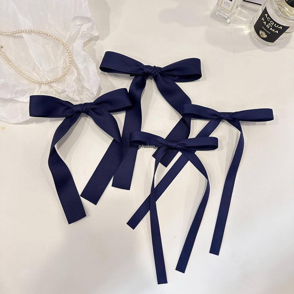 In Stock: Navy Blue Bow Hair Clips - Preppy Style Duckbill Pair