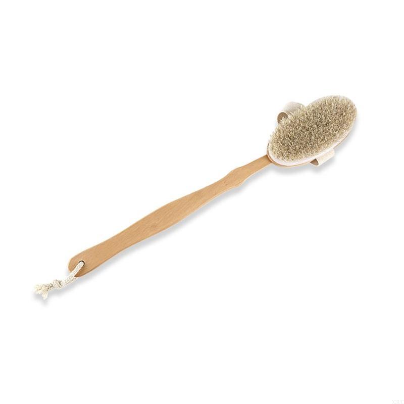 Natural Bristles Back Scrubber Shower Brush With Detachable Long Wooden Handle D X3UC