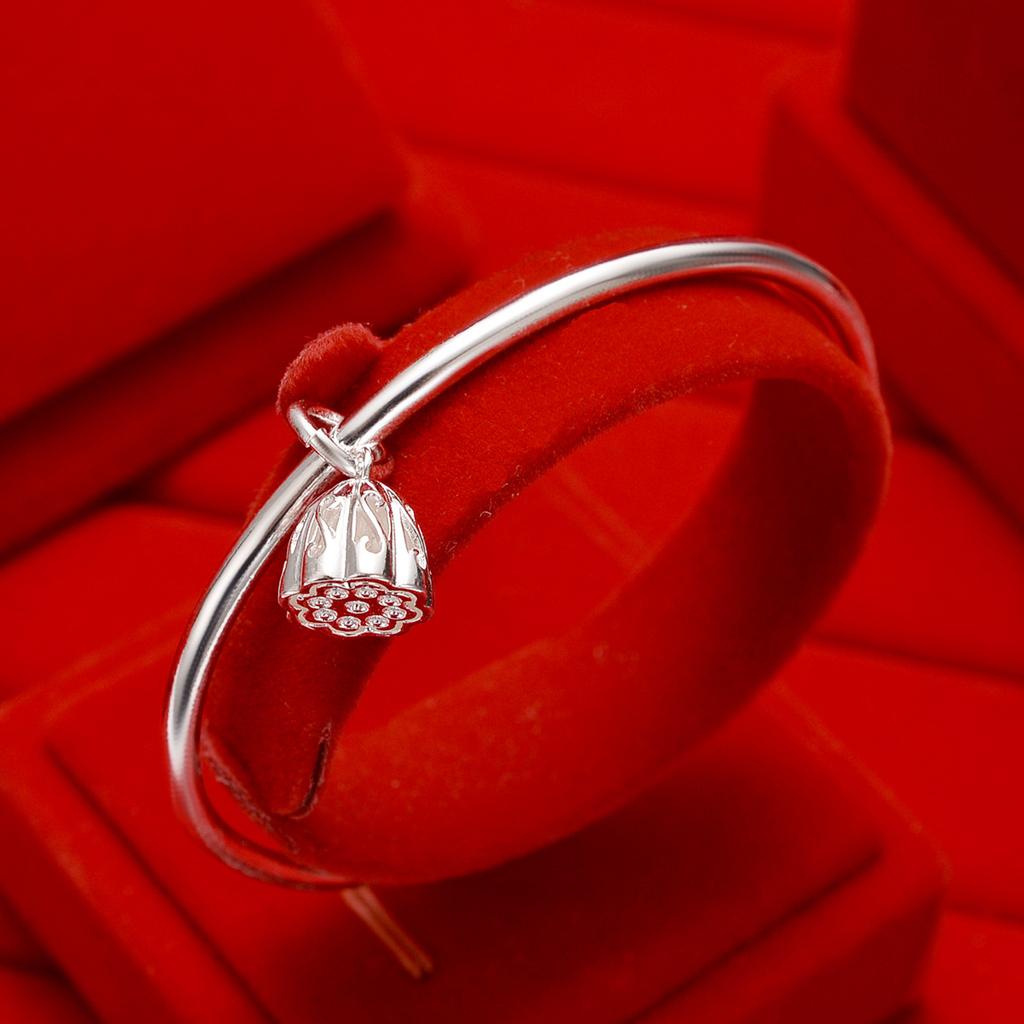 Brățară cu rădăcină de lotus din argint placat cu cupru alb, brățară cu deschidere din boboci de flori pentru femeie