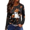 Women's Fashion Long Sleeve Tunic Top with Halloween Print and Side Slits - Round Neck Blouse for Party