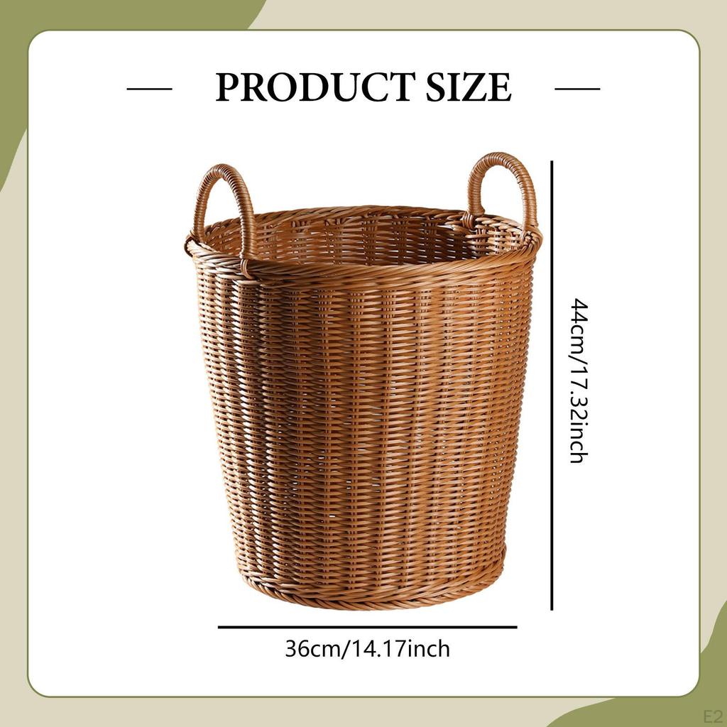 Laundry Hamper Blanket Storage Saving Imitation Rattan Dirty Clothes Basket with Handle for Bedding