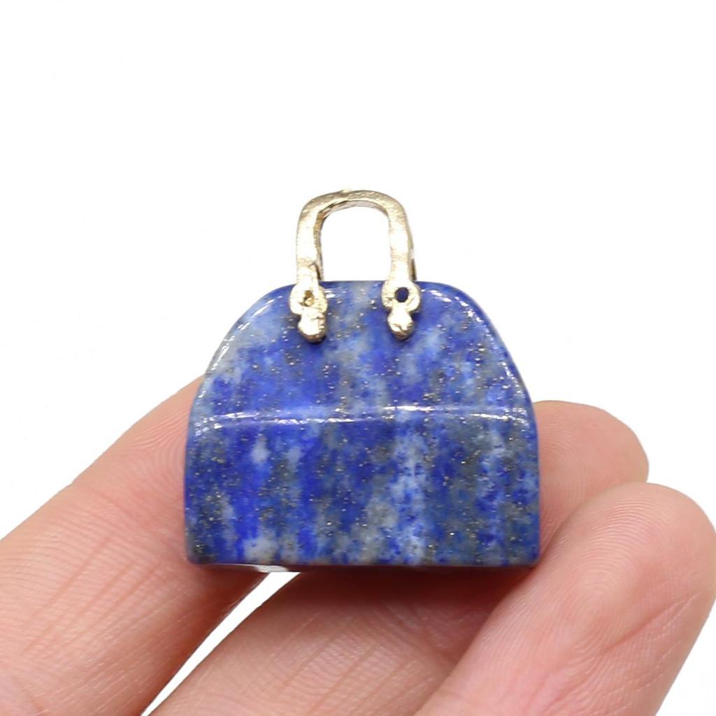 1Pc, Reiki Healing Crystal Carved Handbag Ornament Decoration, Mini Fashion Natural Stone Amethyst Agate Gemstone Home Decor Jewelry Gifts 27×25mm