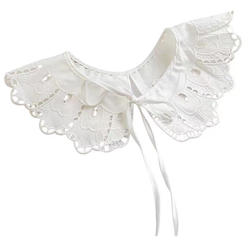 Classic White Detachable Fake Collar Shirt Fake Tie Vintage Embroidered Women Elegant Dress Women Tied Overhead Cotton Shawl