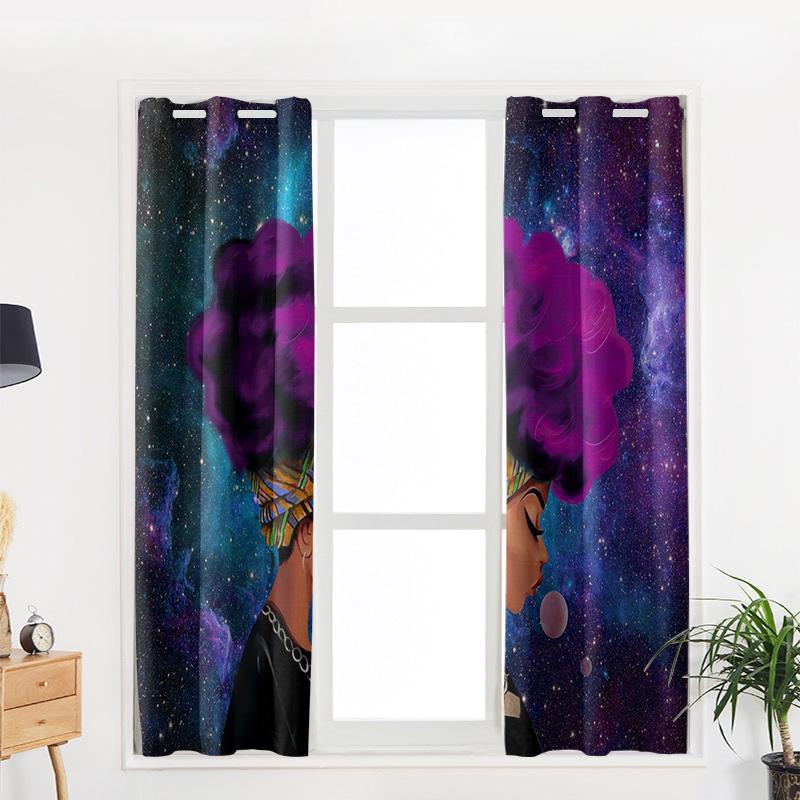 Beautiful Black African Girl Starry Sky Curtains Panel Kitchen Decor Items Window Curtains for Living Room Curtains Kids Bedroom
