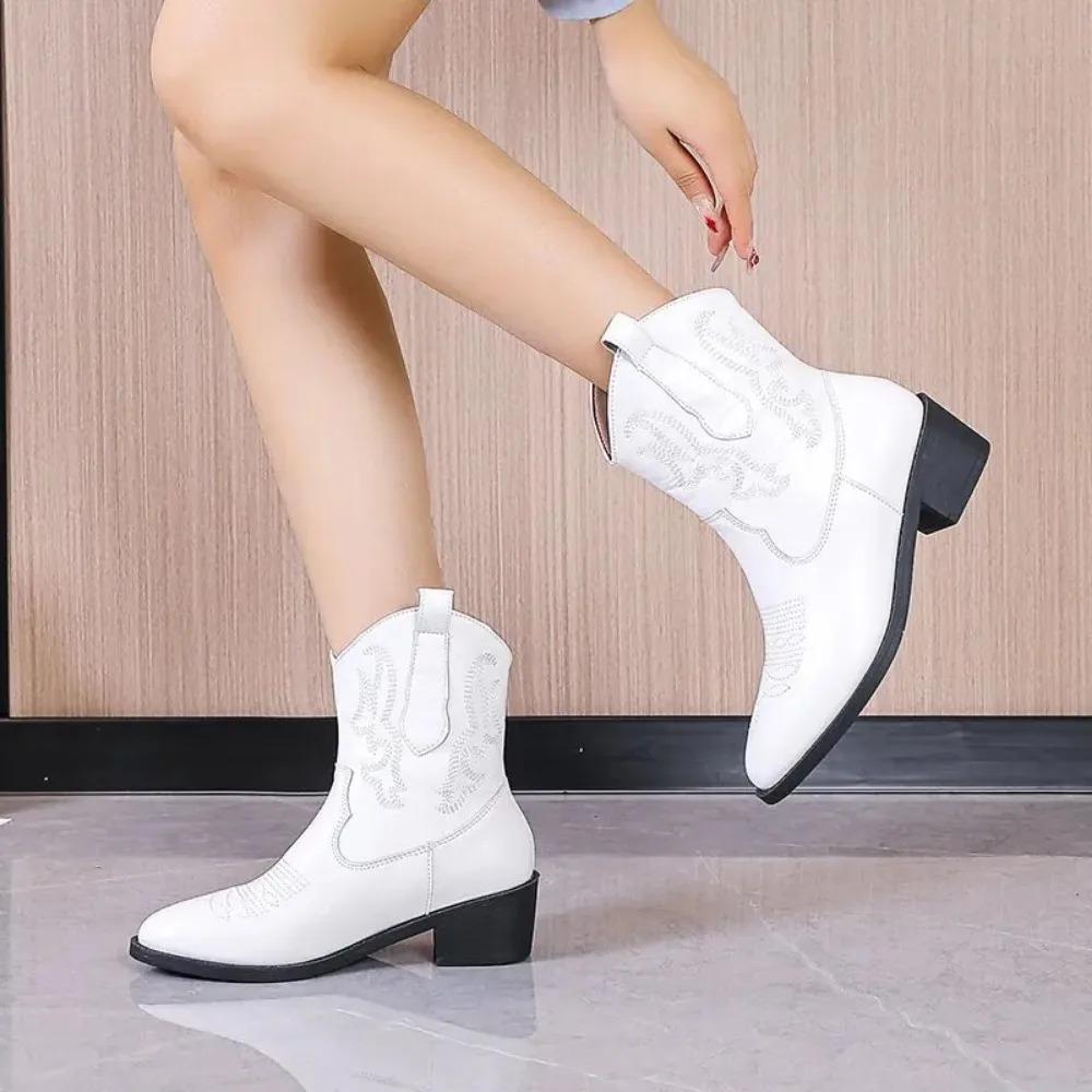 Boots for Women's  Spring Autumn New European American Knight Boots Thick Heel Embroidered Feet Short Boots Luxury Boot