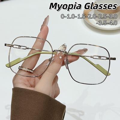 Metal Square Frame Myopia Glasses Ultra Light Comfortable Simplicity Lady And Gentleman Anti-Blue Light Eyeglasses 0 To -4.0