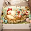 Cute Chicken Floral Design Crystal Velvet Rug Living Room Decor Easter Theme Home Decoration Soft Floor Mat Cozy Family Space