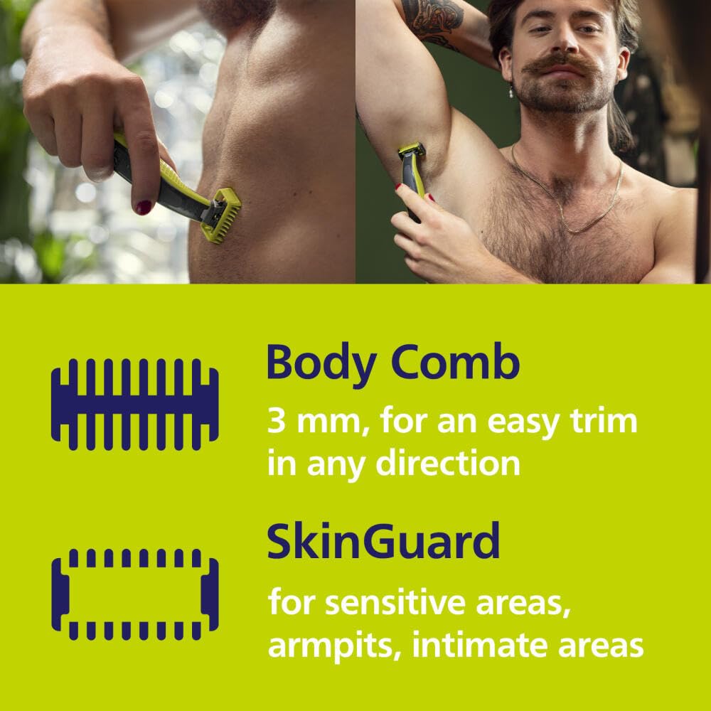Philips Norelco OneBlade 360 Genuine Replacement for Electric Shavers and Durable Stainless Steel Trim Edge Shaving Kit Blades, Face/Body Kit,
