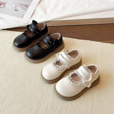 2026 Spring/Autumn Girls' Leather Bow Lace Princess Shoes - Non-slip Stylish Single Shoes for Little Girls