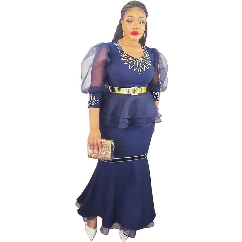 

Африканский женский топ из органзы с рукавами-фонариками и вышитыми пайетками, с узором в виде листьев лотоса. XXL