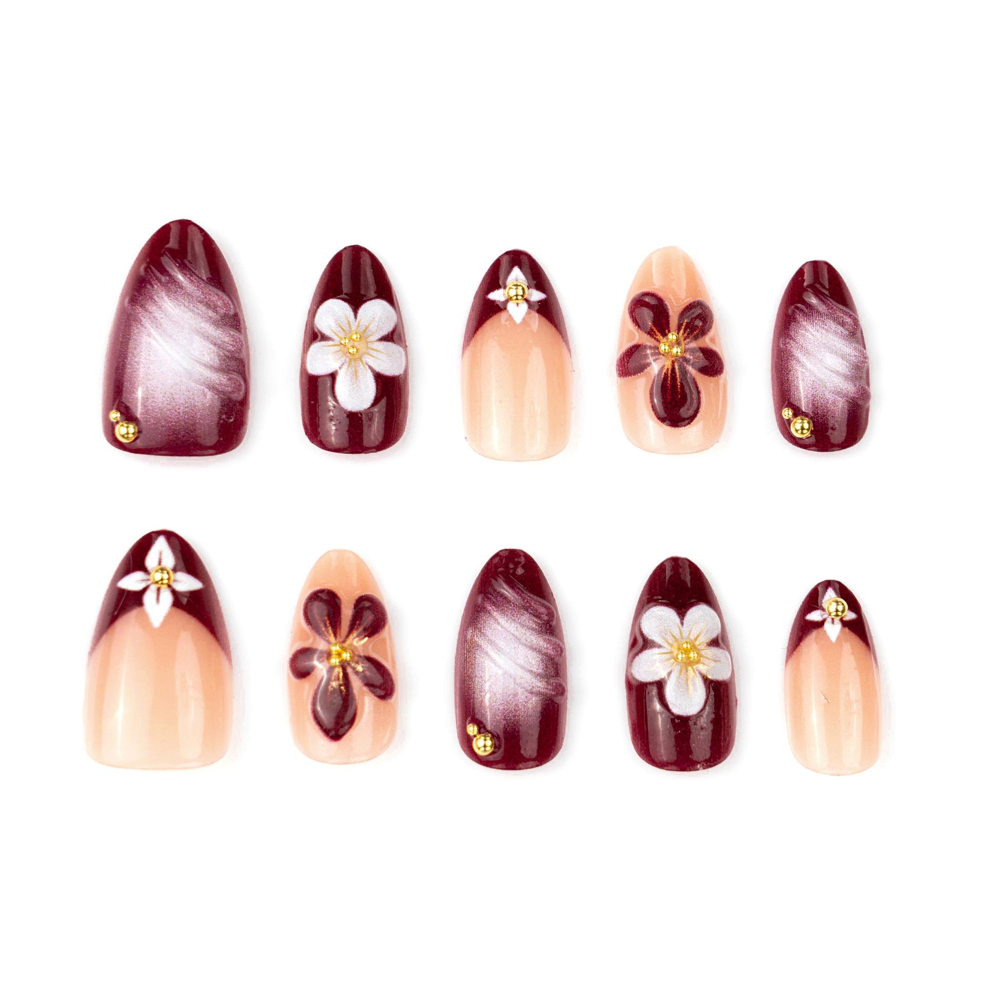 30 pieces of gilt engraved wearing armor cross-border high-end European and American sweet French almond smudge manicure