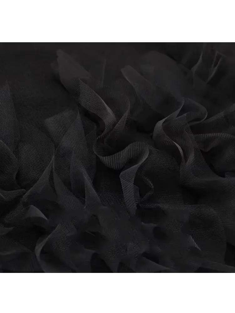 Xitao Patchwork Mesh Falten O-Ausschnitt Einfarbig Damen Kleid GMM1115