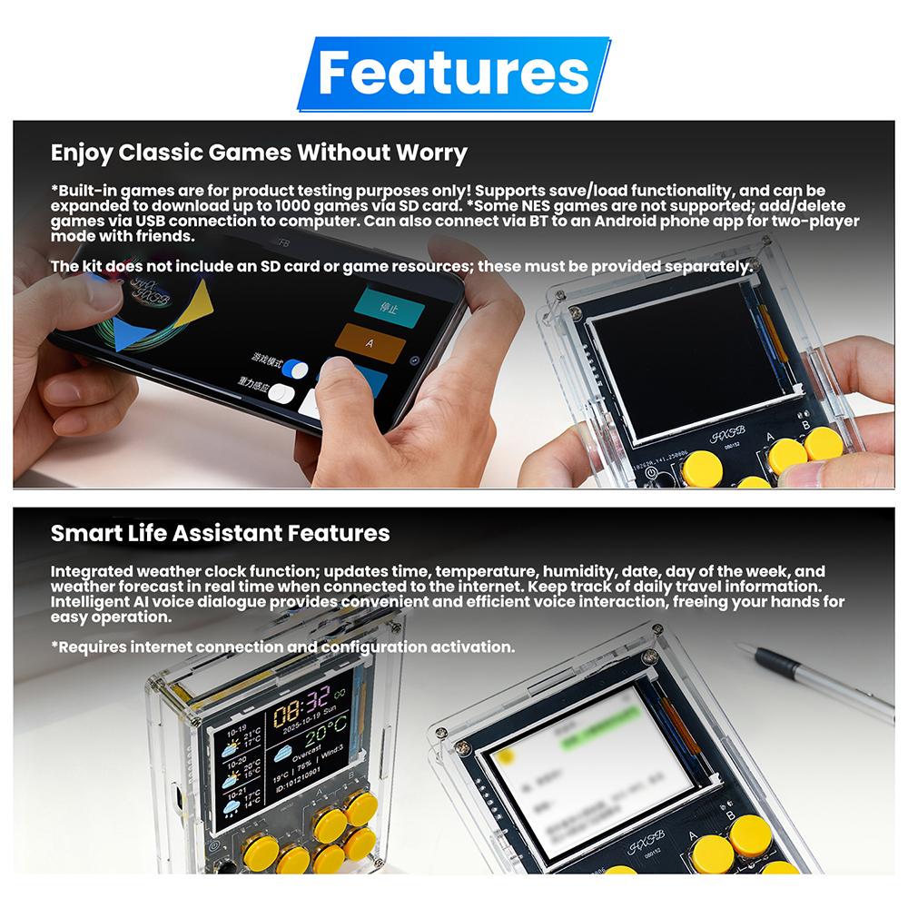 DIY LCD Game Console Kit With 11 Classic Games Weather Clock Music Spectrum Xiaozhi AI Voice Handheld Electronic Welding Parts