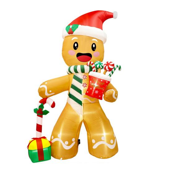 

Lighted Christmas Inflatable Blow Up Snowman Penguin Figurine Large Cute Gingerbread Man Santa Ornaments with US Plug C