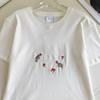 High-Quality Letter Heart Flower Embroidered Round Neck Casual Short Sleeve Top