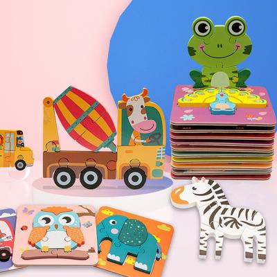 Wooden New Cartoon Animal Puzzle Early Childhood Children's 3d Three-dimensional Mosaic Building Block Puzzle Cognitive Hand Grab Board Toy