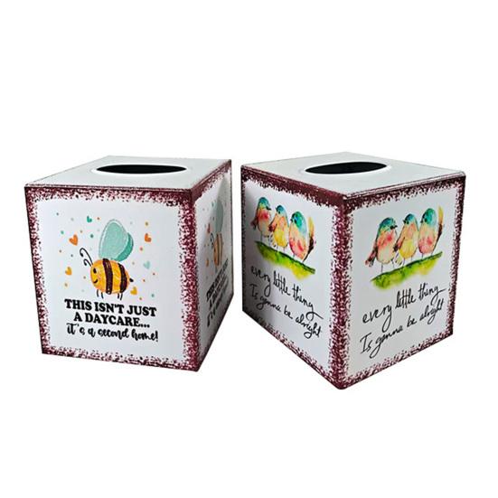 Cute Watercolor Animal Art Organizer Iron Square Tissue Box, Bee And Bird Print Decorative Storage for Cafe Breakfast Holder, Pastoral