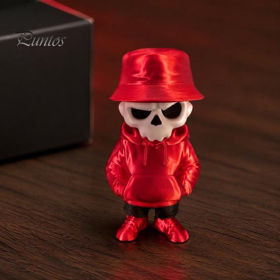 3D Printed Skull Decor Cool Skeleton Figurines, Gothic Small Statue, Halloween Desktop Ornament Spooky Collectible for Home Office Desk Shelf