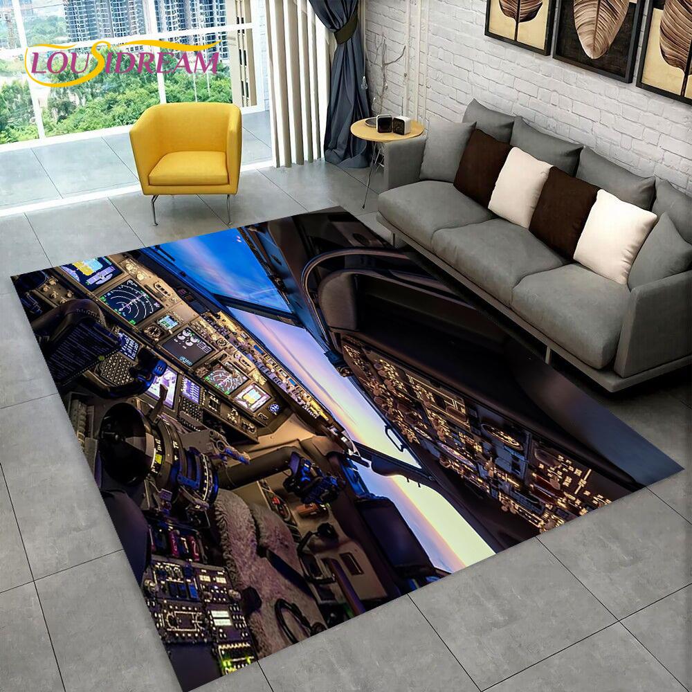 Kobercová podložka do kokpitu stíhacího letadla pro domácí obývací pokoj ložnici pohovku Rohožka Dekorace, Velký koberec Protiskluzová podložka na podlahu