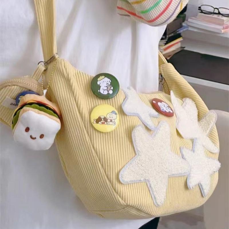 Women's velvet messenger bag cute fashion retro star patch vagabond shoulder bag