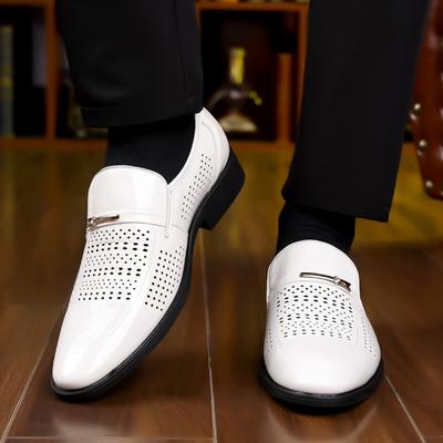 New Men's WHITE Breathable Patent Leather Casual Shoes Male Slip On Loafers Wedding Dress Homecoming Footwear Zapatos Hombre