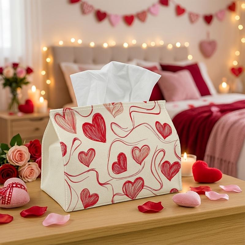 1pc Playful Valentine'S Day Tissue Holder - Adorned with Red Hearts & Swirls, Suitable for Office, Parties, Car, Living Room, Kitchen, Events - Decora