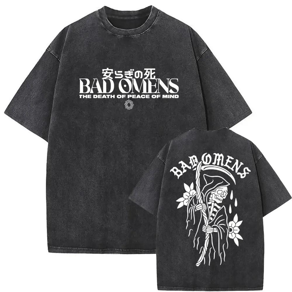 Washed Vintage Bad Omens T-Shirt Fun Moth Pattern T-Shirt Women's Fashion Casual Hip Hop Streetwear T-Shirt Women's