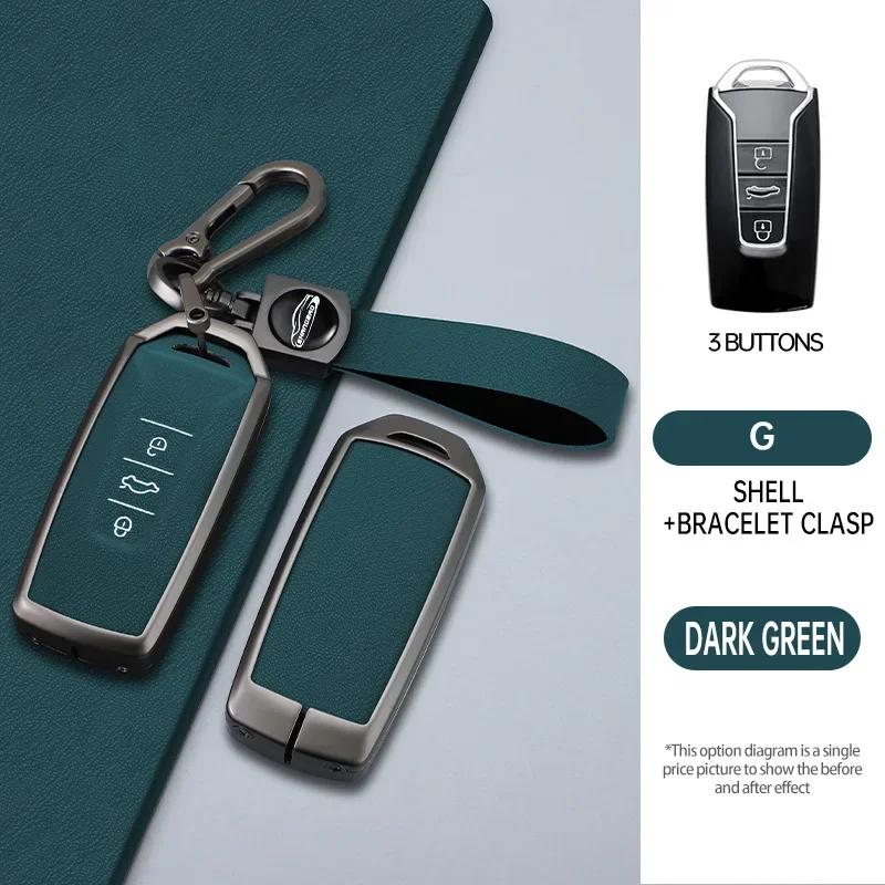 Alliage de Zinc + Cuir 3 Boutons Étui Housse pour Clé de Voiture Pour Vw Volkswagen Touareg Protecteur de Clé à Distance white