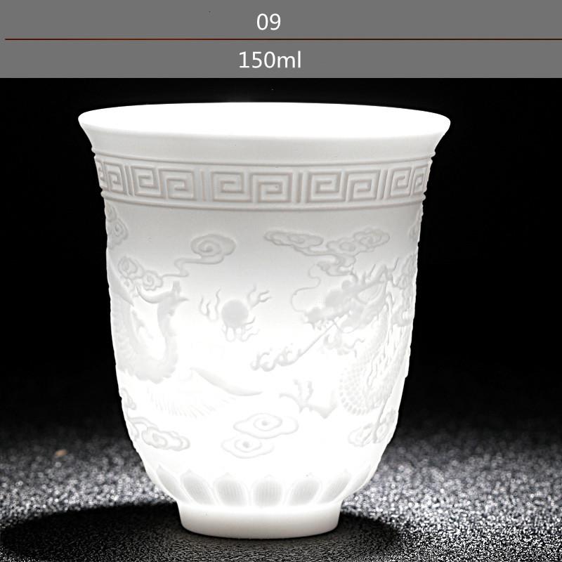 Chinese White Porcelain Tea Cup Hand Three-dimensional Relief Tea Bowl Large Capacity Tea Cup Set Tea Ceremony Cup For Tea
