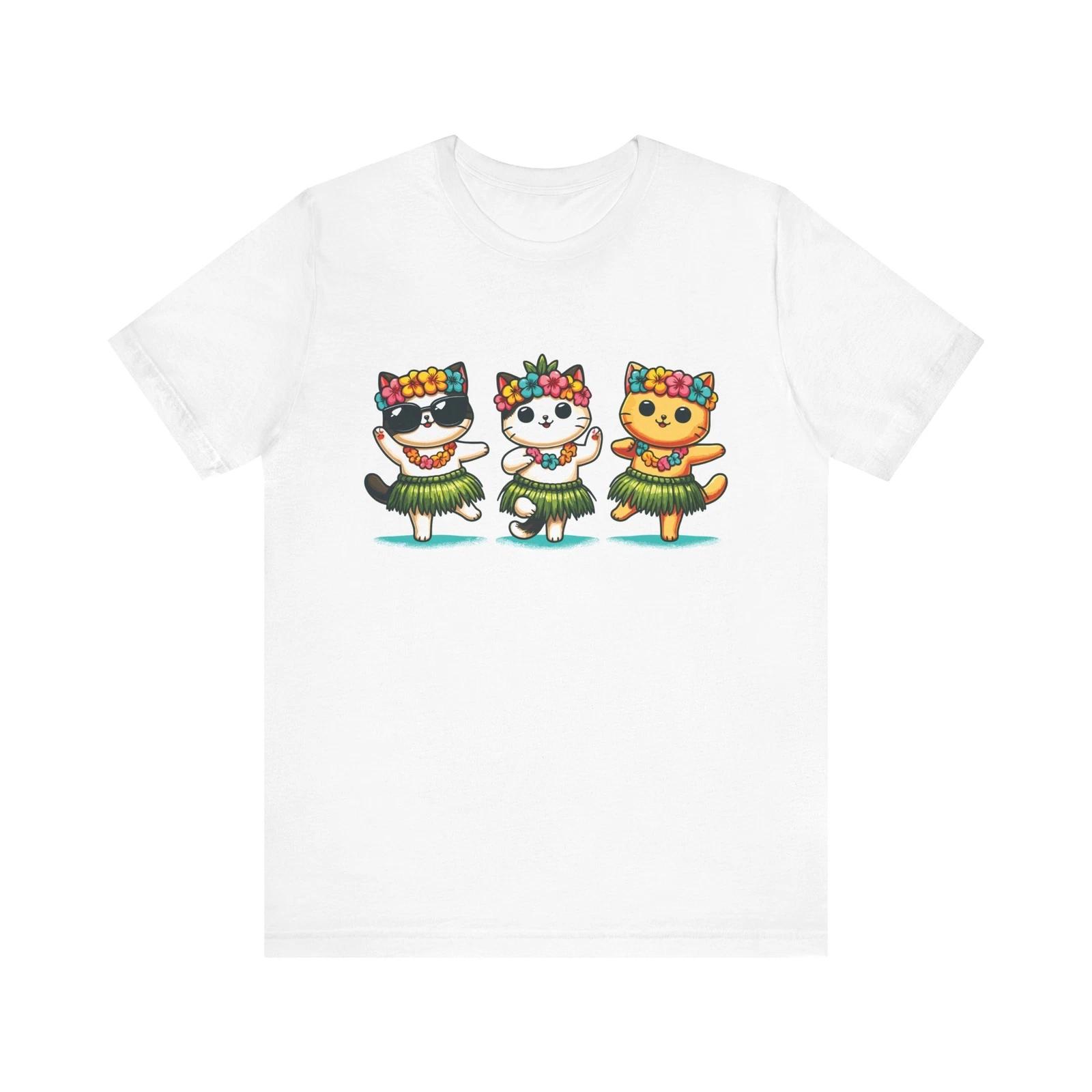 Kawaii Hawaiian Hula Dance Cats - Cute Tropical Aloha Art T-Shirt L