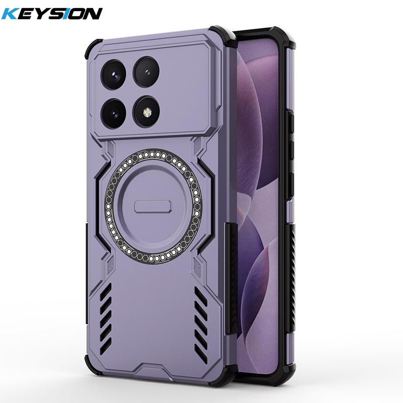 

KEYSION Полый чехол для отвода тепла для POCO F6 Pro Жесткий ПК Магнитное охлаждение Ударопрочный чехол для телефона для Xiaomi POCO X6 Pro 5G for POCO X6 Pro фиолетовый