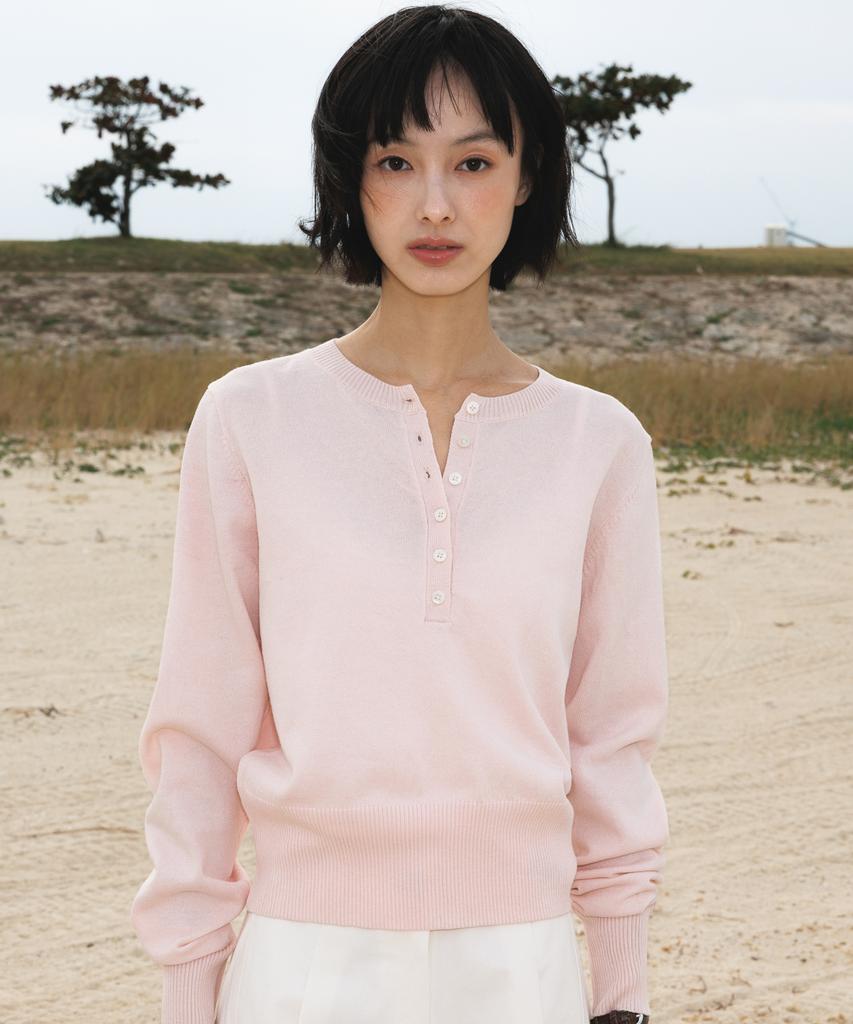 DEHEVE Summer Henley Neck Knit [Pink]