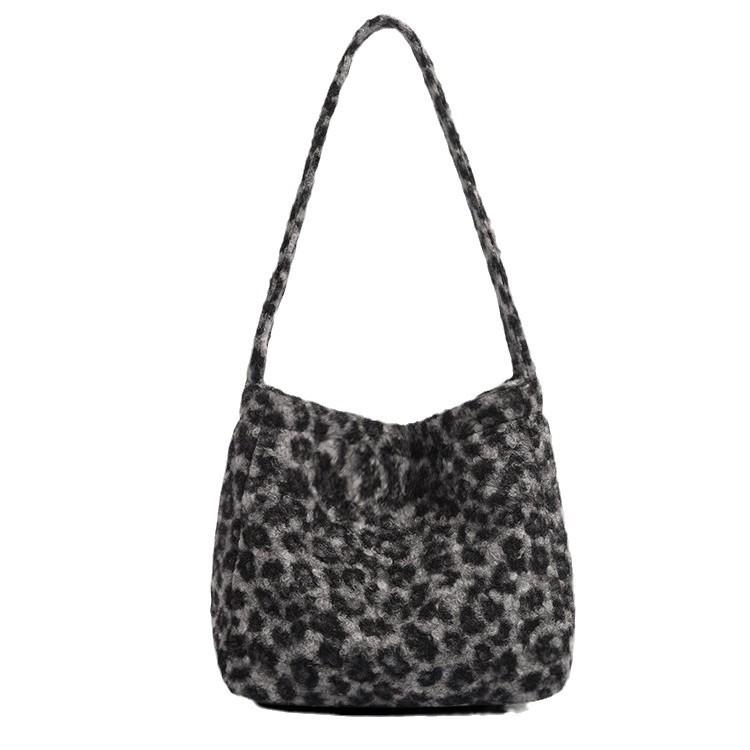 Autumn Winter New Korean Version Ins Style Imitation Lamb Wool Large Capacity Shoulder Underarm Bag Fashion Versatile Leopard Print Tote Bag