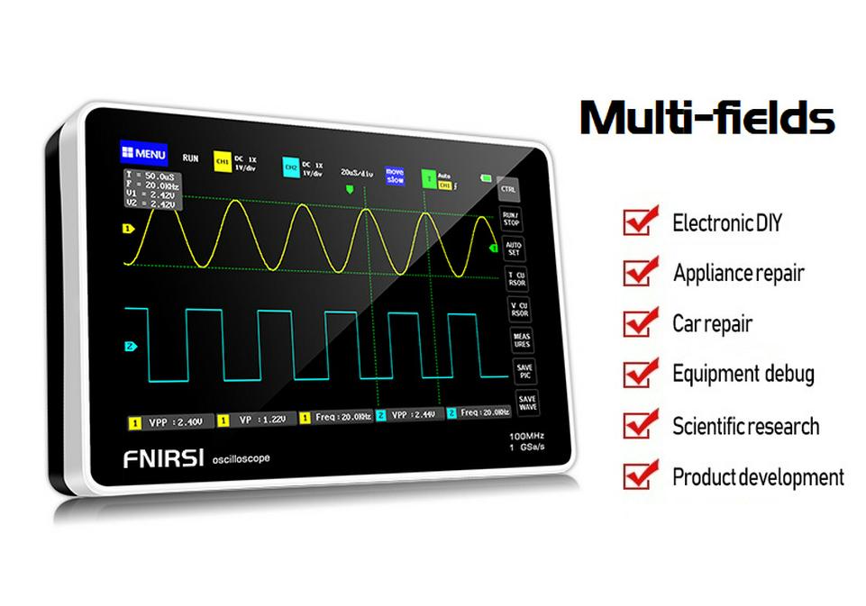 FNIRSI-1013D Dual-Channel Digital Touch Oscilloscope - 100M Bandwidth, 1GS/s Rate