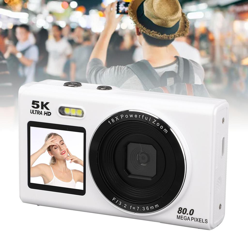 Digital Camera 5K 80MP Double Screen Autofocus 18x Zoom WiFi Camera with Flash for Travel Live Streaming
