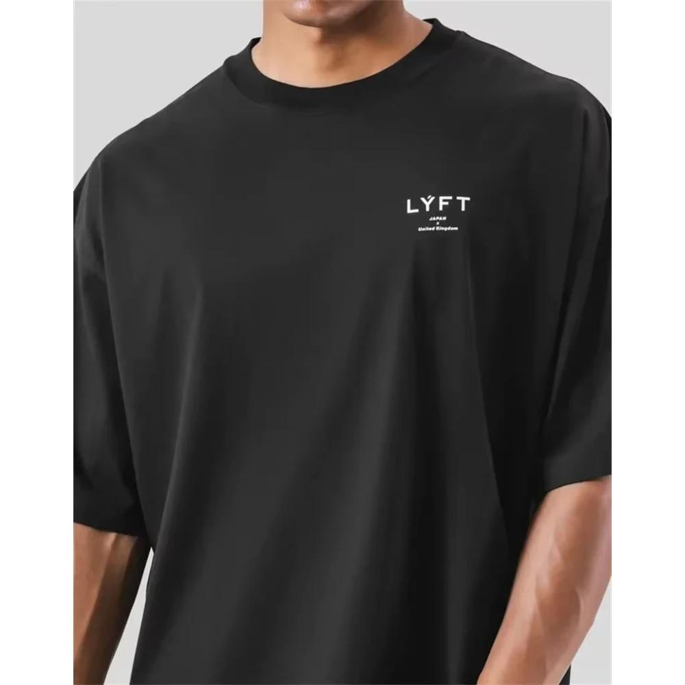 ONE POINT LYFT Print Big T Shirt Men Running Sport Gym Fitness Training Oversize 100% Cotton T-shirt Mens Bodybuilding Tee Tops