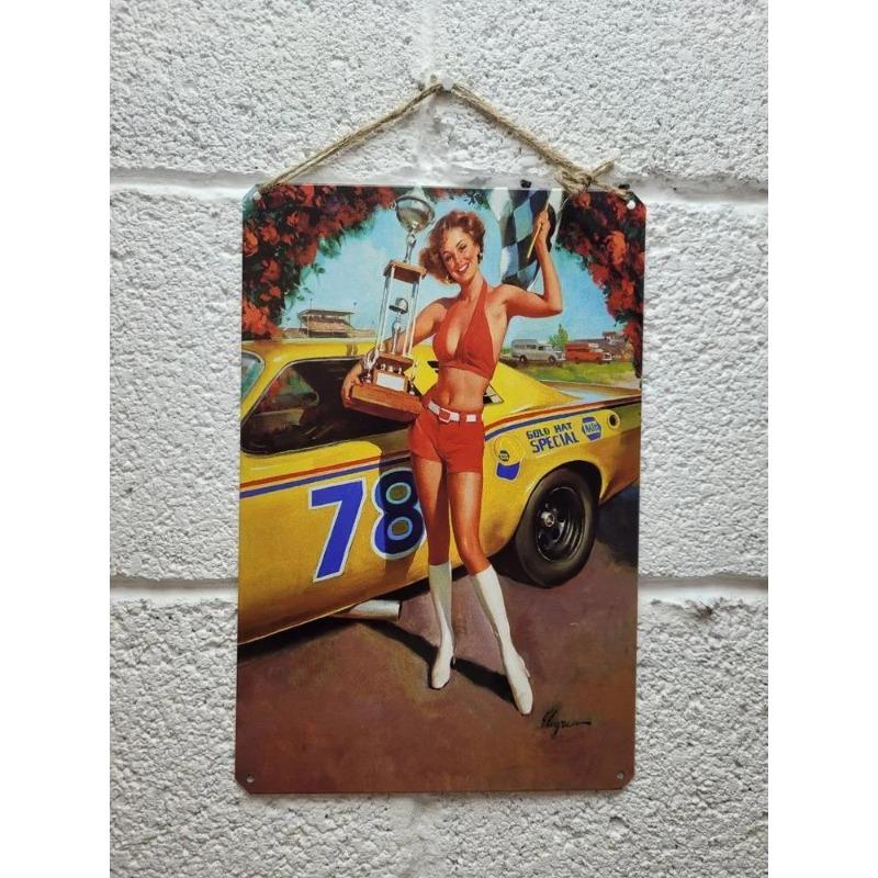Pin-Up Girl Tin Plates, Garage Workshop Metal Decor 20x30cm