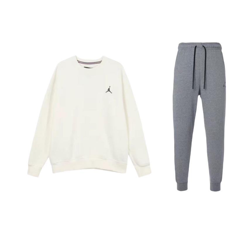 

Jordan Printed Crew Neck Long Sleeve Sweatshirt Solid Logo Embroidery Drawstring Pants Casual Sports Set Unisex Sets DQ7341-091+FB7020-133 L