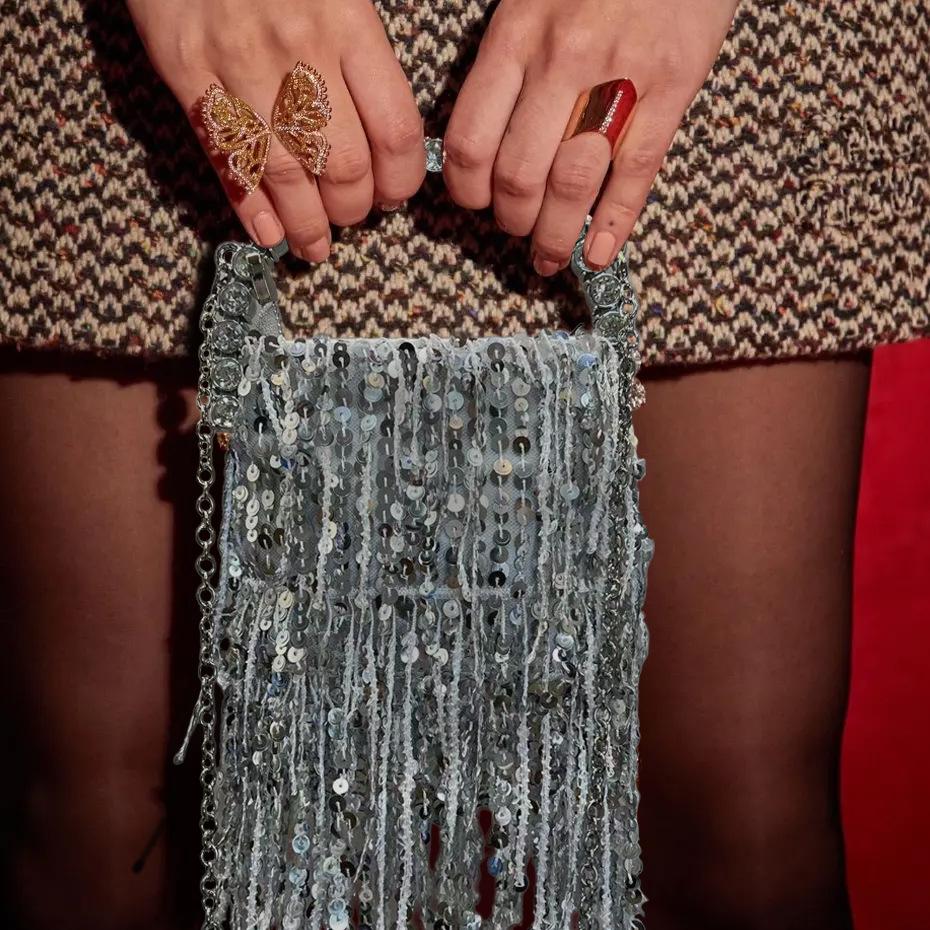 Ladies Sequined Fringed Handbag Dinner Party Elegance Shiny Shoulder Bag