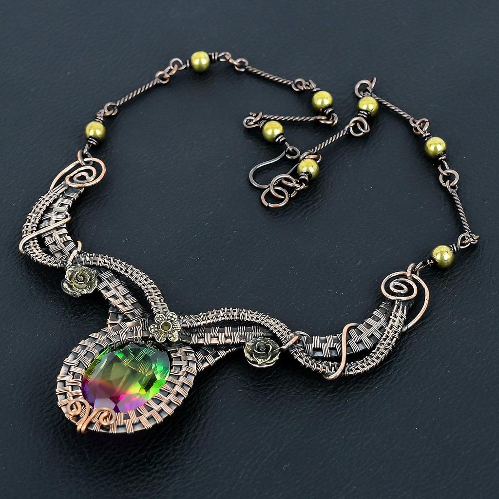 Zweifarbige Turmalin-Halskette Schmuck, 999 Kupferdraht umwickelte Edelstein-Halskette Handgefertigter Schmuck, Für den Gedenktag