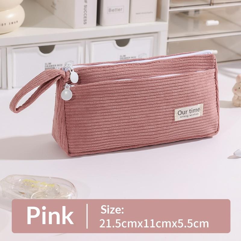 Corduroy Pencil Case Multifunctional Large Capacity Stationery Pen Case Solid Color Stationery Box Stationery For School Use