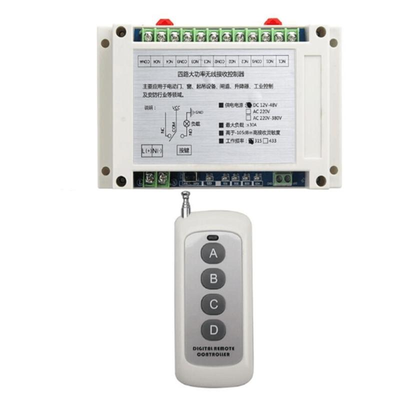315Mhz 433Mhz DC 12V-48V 4CH Relay Module Receiver 1527code Wireless Remote Control Switch for DC Motor DIY