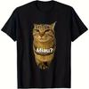 Retro Tabby Cat T-shirt with Cat Face and Meow Pattern, Funny Pet Enthusiast Cat Owner Shirt, Couple Outfit Women's Top T-shirt