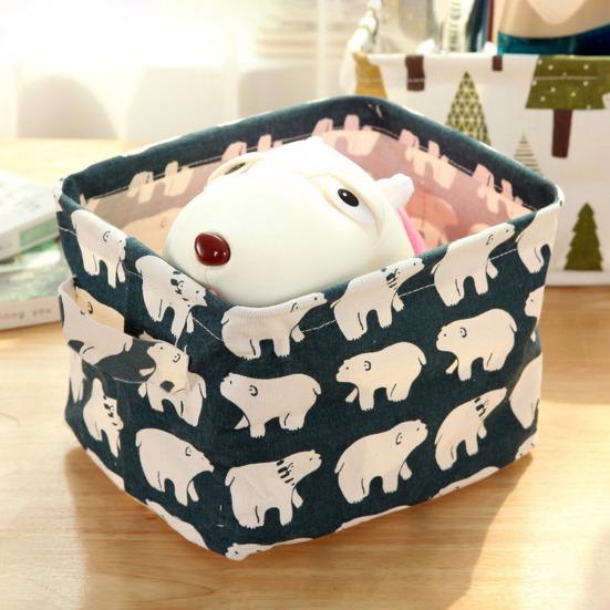 Foldable Storage Basket with Handles Waterproof Large Capacity Cotton Linen Printed